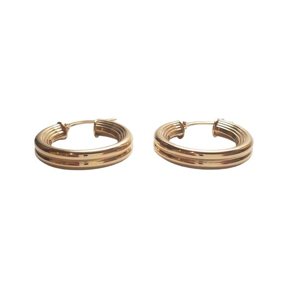 14K Yellow Gold Concave Ribbed Hoop Earrings #17628 - Picture 2 of 5